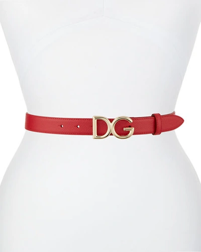 Shop Dolce & Gabbana Leather Belt W/ Logo Buckle In Red