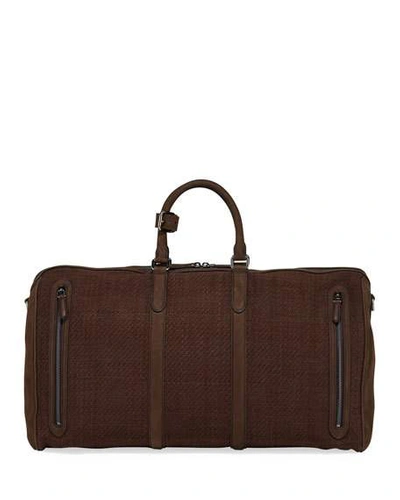 Shop Ermenegildo Zegna Men's Large Pelle Tessuta Leather Duffel Bag In Brown