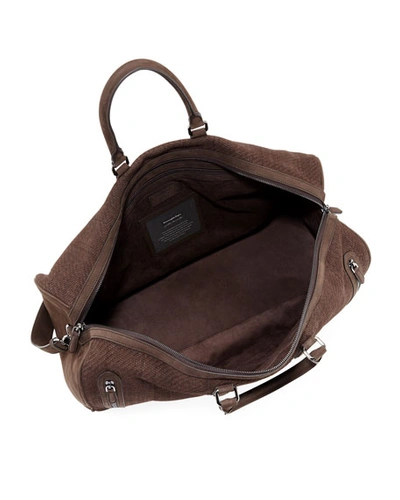 Shop Ermenegildo Zegna Men's Large Pelle Tessuta Leather Duffel Bag In Brown