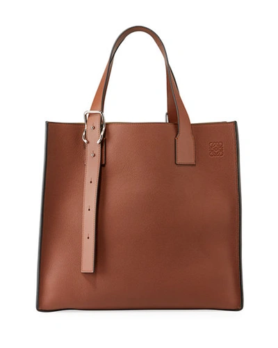 Shop Loewe Men's Leather Tote Bag With Buckle Straps In Brown