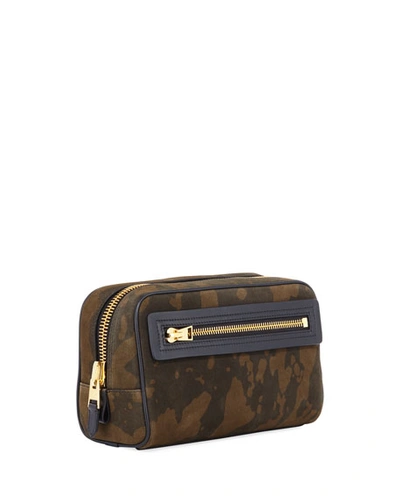 Shop Tom Ford Men's Camo Suede Travel Toiletry Case In Black