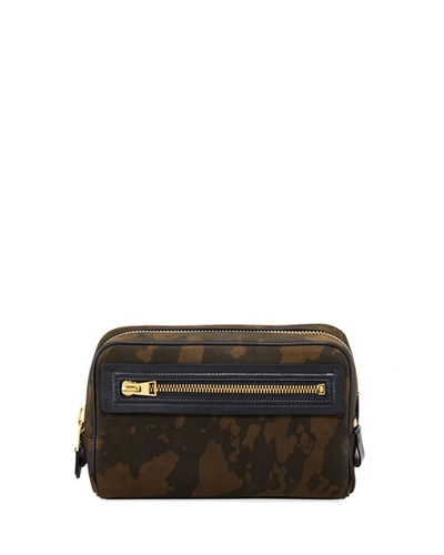 Shop Tom Ford Men's Camo Suede Travel Toiletry Case In Black