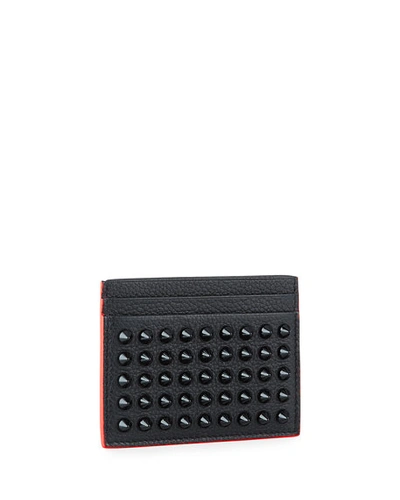 Shop Christian Louboutin Men's Kios Spiked Leather Card Case In Black