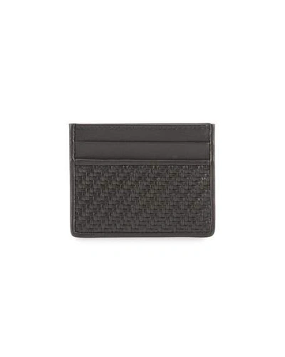 Shop Ermenegildo Zegna Men's Pelle Tessuta Leather Card Case In Black
