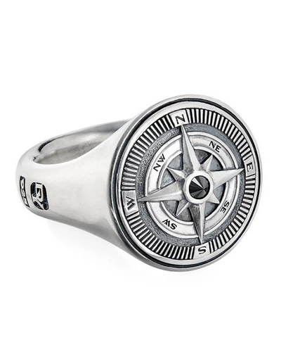 Shop David Yurman Men's Maritime Compass Signet Ring W/ Black Diamond In Silver