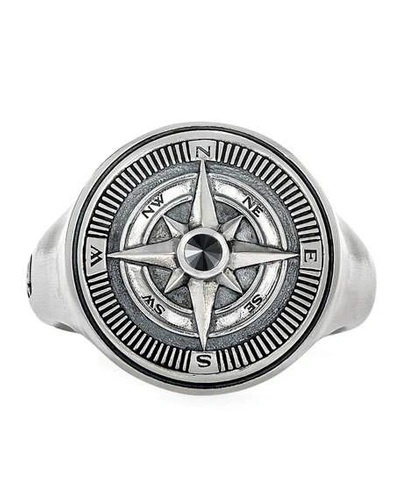 Shop David Yurman Men's Maritime Compass Signet Ring W/ Black Diamond In Silver