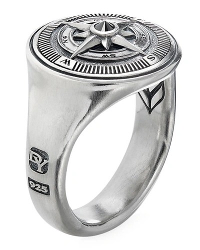 Shop David Yurman Men's Maritime Compass Signet Ring W/ Black Diamond In Silver