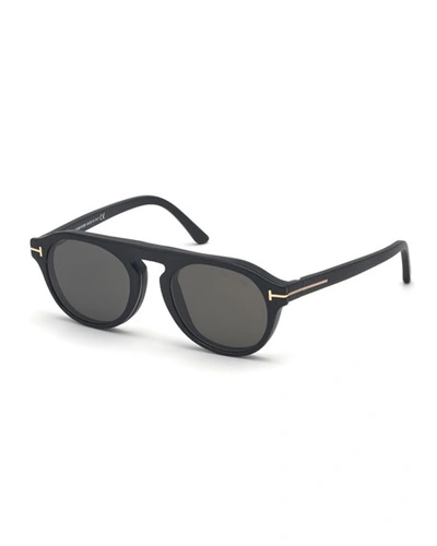 Shop Tom Ford Men's Oval Blue Block Optical Glasses W/ Magnetic Clip-on Sun Lenses In Black