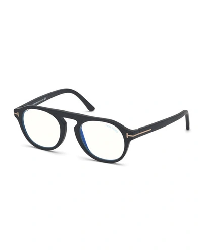 Shop Tom Ford Men's Oval Blue Block Optical Glasses W/ Magnetic Clip-on Sun Lenses In Black
