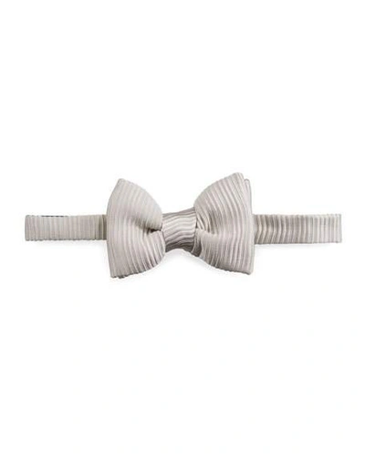 Shop Tom Ford Men's Satin Tonal Textured Stripe Bow Tie In Silver