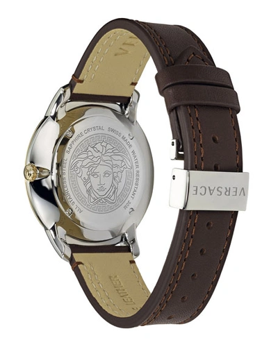 Shop Versace Men's 42mm Urban Watch W/ Leather Strap In Brown