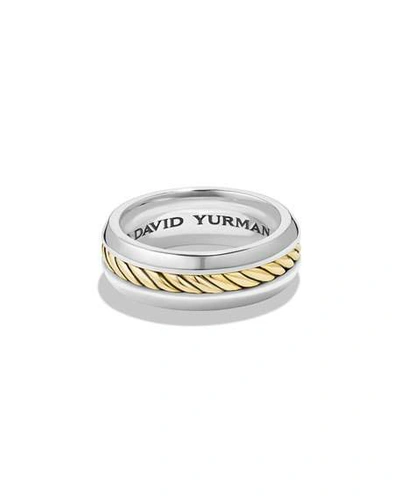 Shop David Yurman Men's Cable Inset Band Ring In Silver, 8mm In Silver/gold