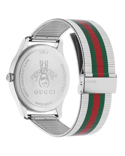 Shop Gucci Men's 42mm Signature Web Stainless Steel Bracelet Watch In Gray/red