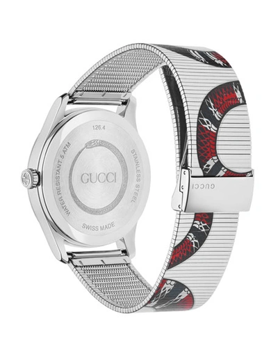 Shop Gucci Men's Snake Mesh Stainless Steel Bracelet Watch In Gray/red