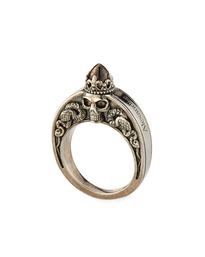 Shop Alexander Mcqueen Men's Engraved Skull Ring In Silver