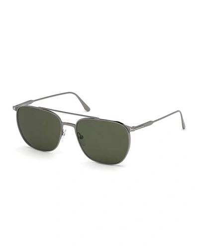 Shop Tom Ford Men's Kip Shiny Ruthenium Aviator Sunglasses In Gray