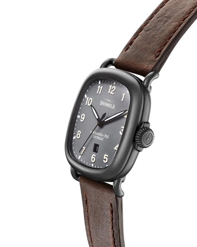 Shop Shinola Men's 43mm Guardian Watch With Premium Leather Strap In Brown/gray