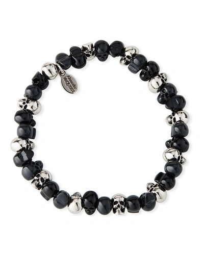 Shop Alexander Mcqueen Men's Beaded Skull Stretch Bracelet In Black