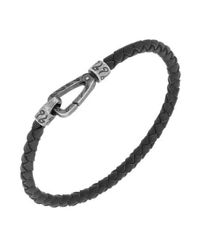 Shop Marco Dal Maso Men's Thin Braided Leather Bracelet, Black