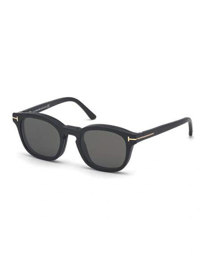 Shop Tom Ford Men's Square Optical Glasses W/ Magnetic Clip-on Sun Lenses In Black