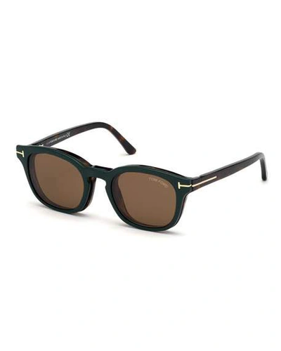 Shop Tom Ford Men's Havana Optical Glasses W/ Magnetic Clip-on Sun Lenses In Brown