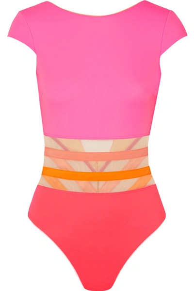Shop Agent Provocateur Zenaya Mesh-trimmed Swimsuit In Pink