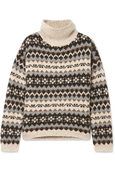 Shop Nili Lotan Catalina Fair Isle Alpaca-blend Turtleneck Sweater In Gray