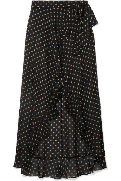 Shop Agent Provocateur Sidnie Polka-dot Silk-chiffon Wrap Skirt In Black