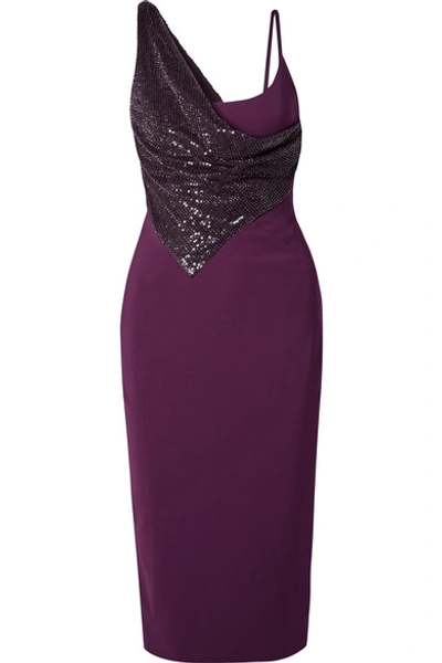 Shop Cushnie Layered Embellished Stretch-jersey Dress In Grape