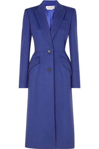 Shop Alexander Mcqueen Wool And Cashmere-blend Felt Coat In Blue