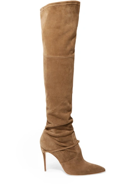 Shop Jennifer Chamandi Alessandro 105 Suede Over-the-knee Boots In Beige