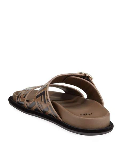 Shop Fendi Leather Ff Slide Sandals In Brown