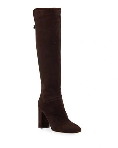 Shop Loro Piana Jeanne Suede Knee Boots In Chocolate