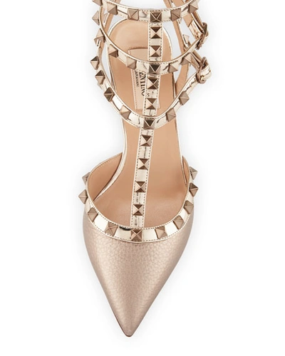 Shop Valentino Rockstud Metallic Pointed Ankle Pumps In Skin