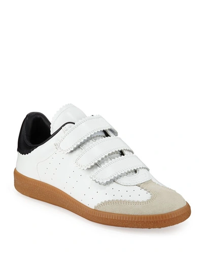 Shop Isabel Marant Beth Perforated Leather Grip-strap Sneakers In White/black
