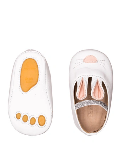 Elephantito Girls' Leather Bunny Sleeper Ballet Flat, Infant/toddler In White
