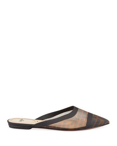 Shop Fendi Colibri Ff Mesh Flat Mules In Black Pattern