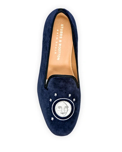 Shop Stubbs And Wootton Nite N Day Velvet Slippers In Navy