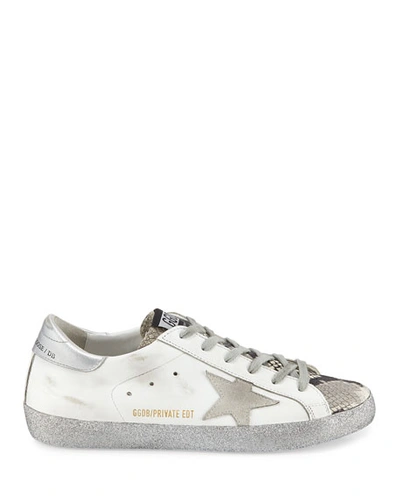 Shop Golden Goose Superstar Snake-print And Glitter Sneakers In White/silver