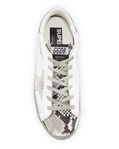 Shop Golden Goose Superstar Snake-print And Glitter Sneakers In White/silver