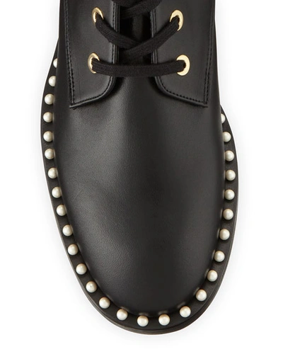 Shop Stuart Weitzman Sondra Pearly-studded Combat Boots In Black