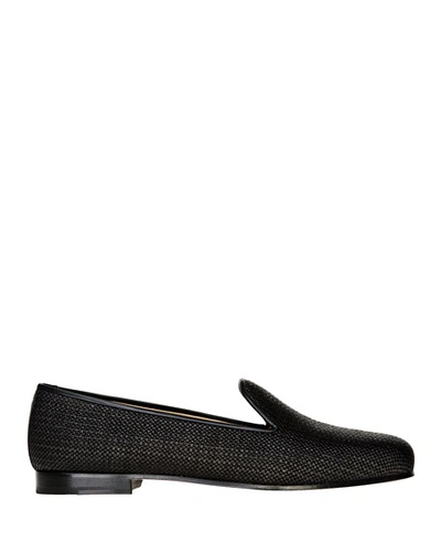 Shop Stubbs And Wootton Woven Raffia Slippers In Black