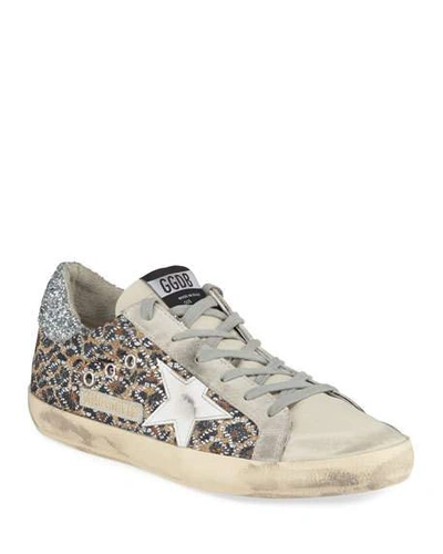Shop Golden Goose Superstar Leopard Embellished Sneakers In Leopard Silver