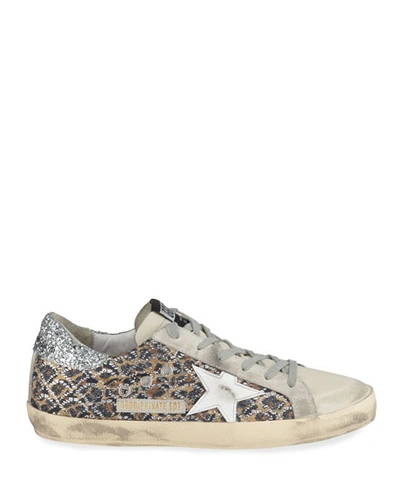 Shop Golden Goose Superstar Leopard Embellished Sneakers In Leopard Silver