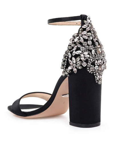 Badgley Mischka Ainsley Crystal Embellished Satin Sandals In Black Satin |  ModeSens
