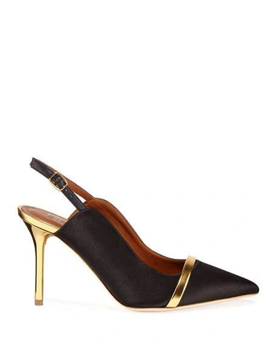 Shop Malone Souliers Marion 85mm Satin Slingback Pumps In Black/gold
