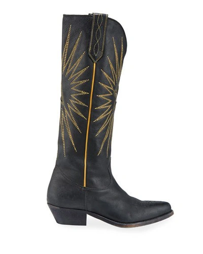 Shop Golden Goose Wish Star Stitched Knee Boots In Black