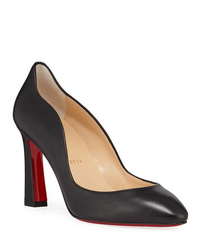 Shop Christian Louboutin Agneska Scallop Leather Red Sole High-heel Pumps In Black