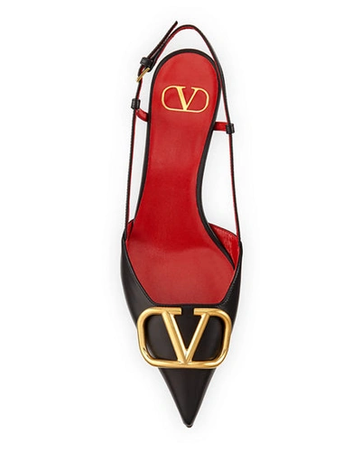 Shop Valentino Vlogo Leather Medallion Slingback Pumps In Nero