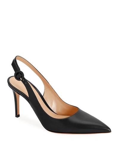 Shop Gianvito Rossi Smooth Leather Slingback Pumps In Black